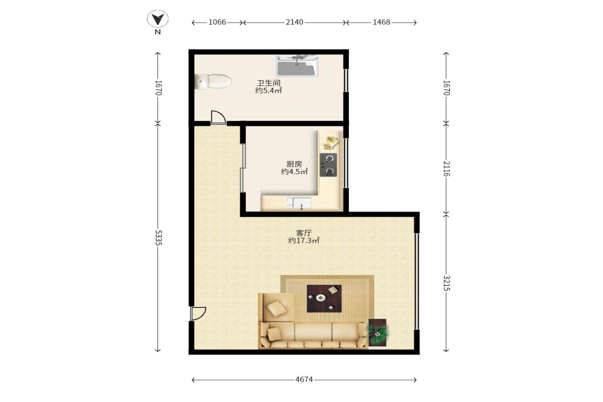 枫林家园  1室1厅1卫    45.59万户型图