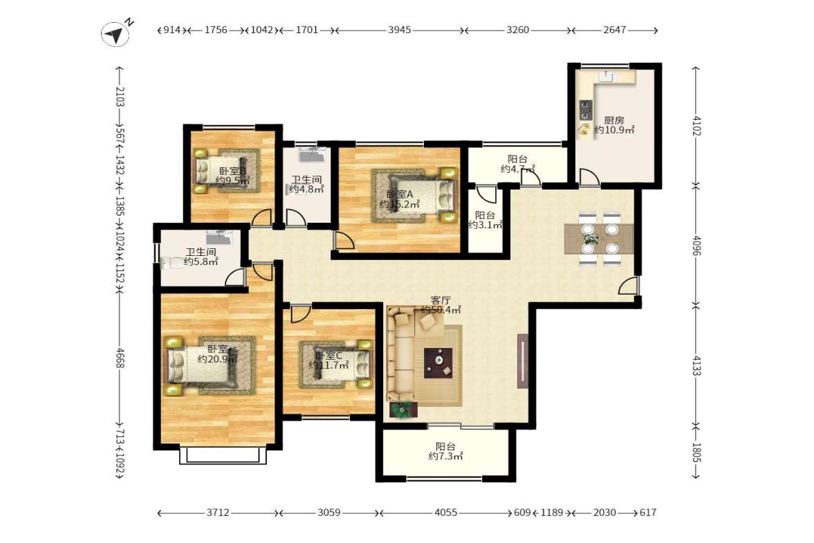 恒大雅苑  4室2厅2卫   199.00万户型图