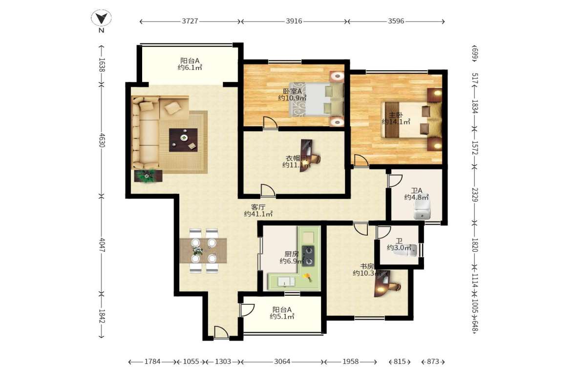 华银天际  3室2厅2卫   122.00万户型图