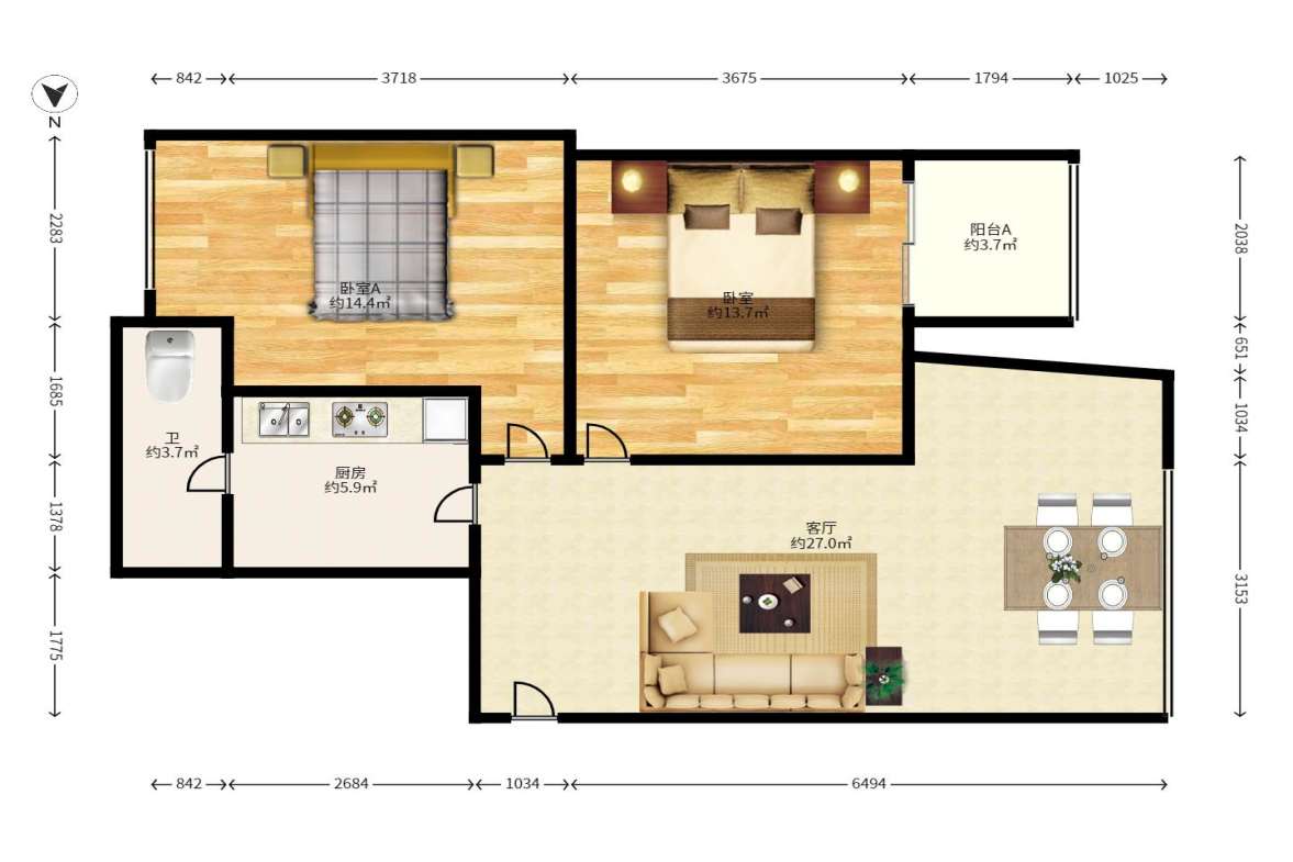 建鸿达现代公寓  2室1厅1卫   89.00万户型图