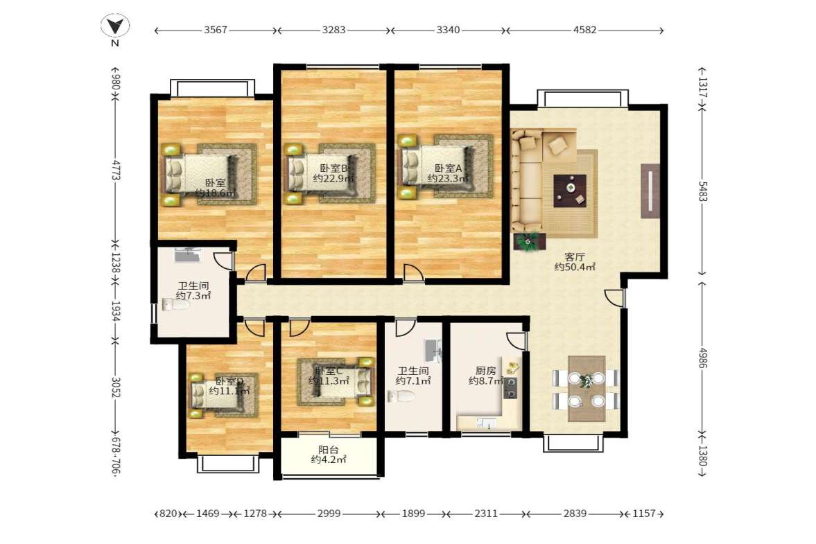 富景园  5室2厅2卫   220.00万户型图