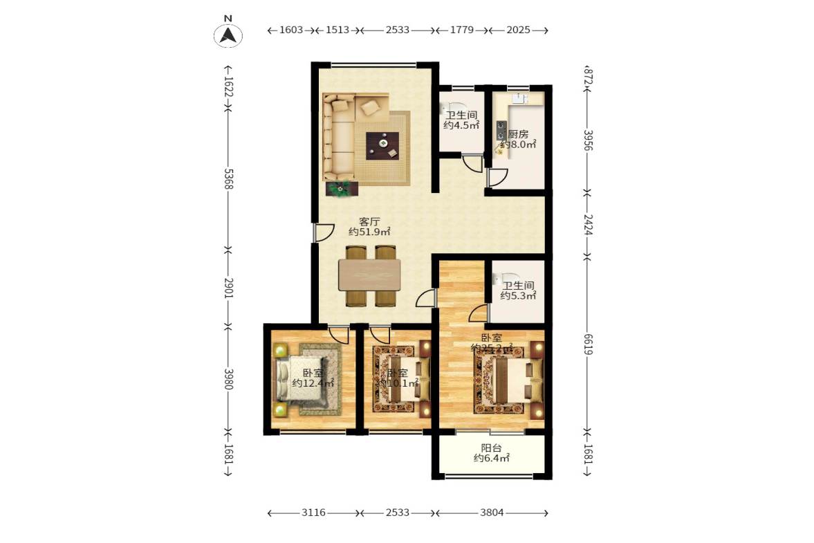 香巴圣地  3室2厅2卫   120.50万户型图
