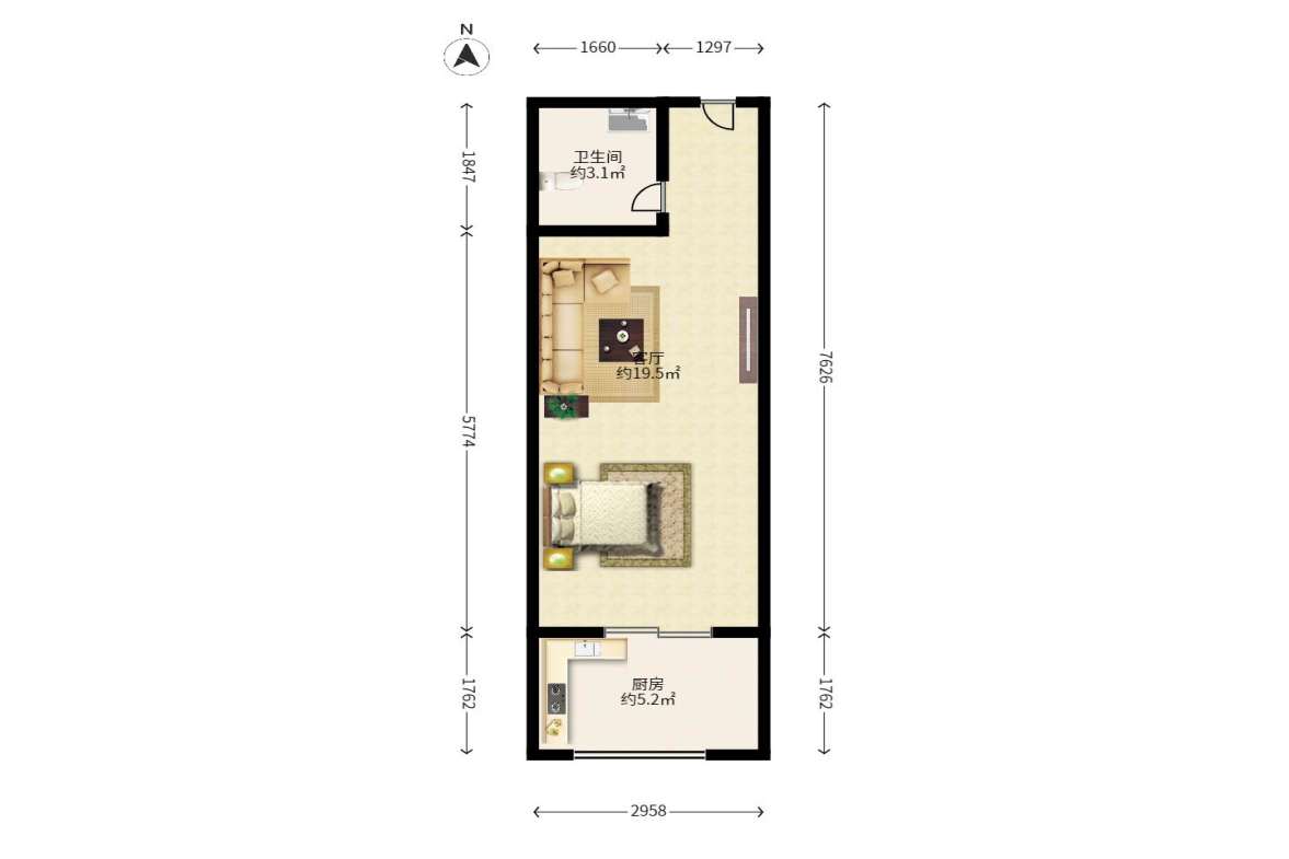 长盛上东区  1室1厅1卫   45.00万户型图