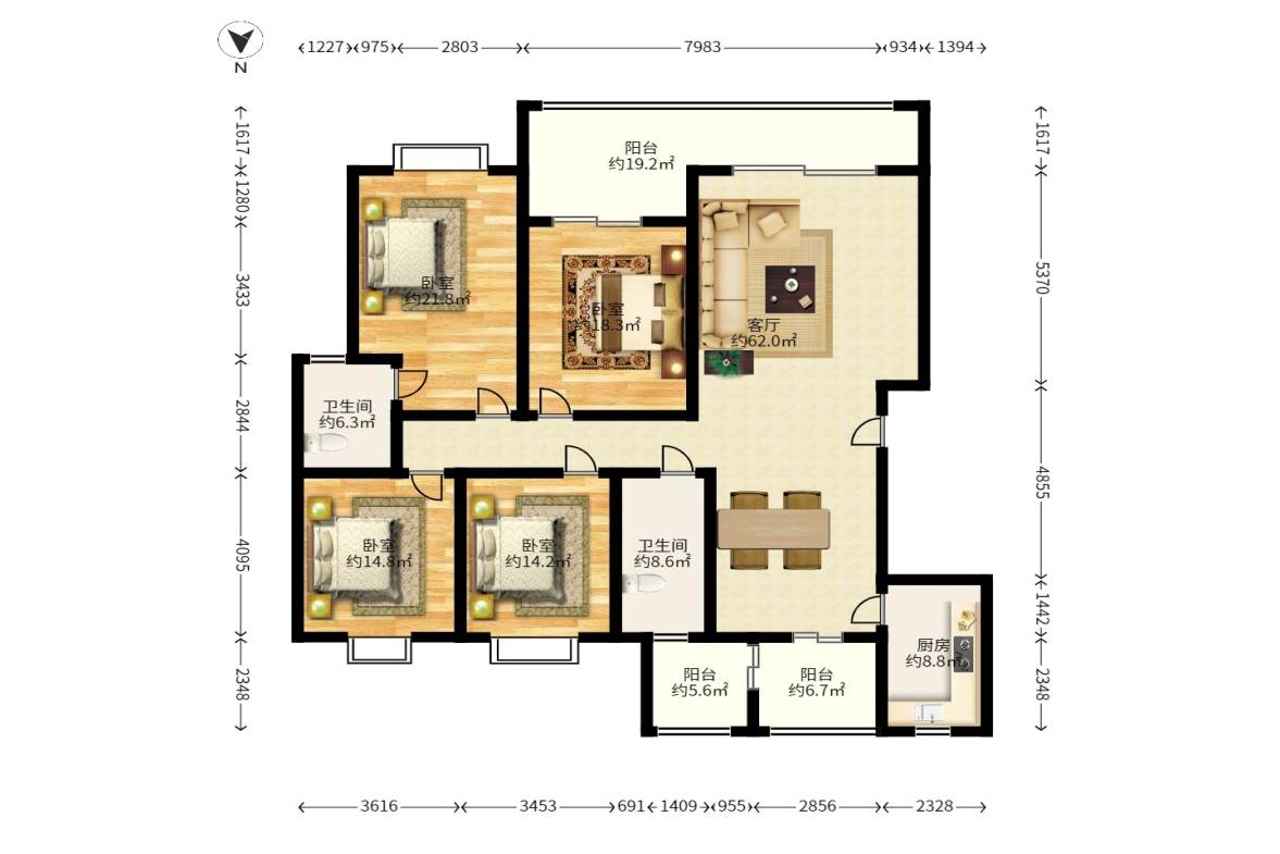 森林城  4室2厅2卫   205.00万户型图