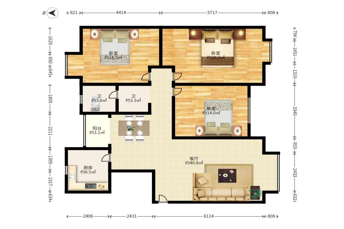 嘉盛华庭（一期、二期、三期）  3室2厅1卫   125.00万户型图