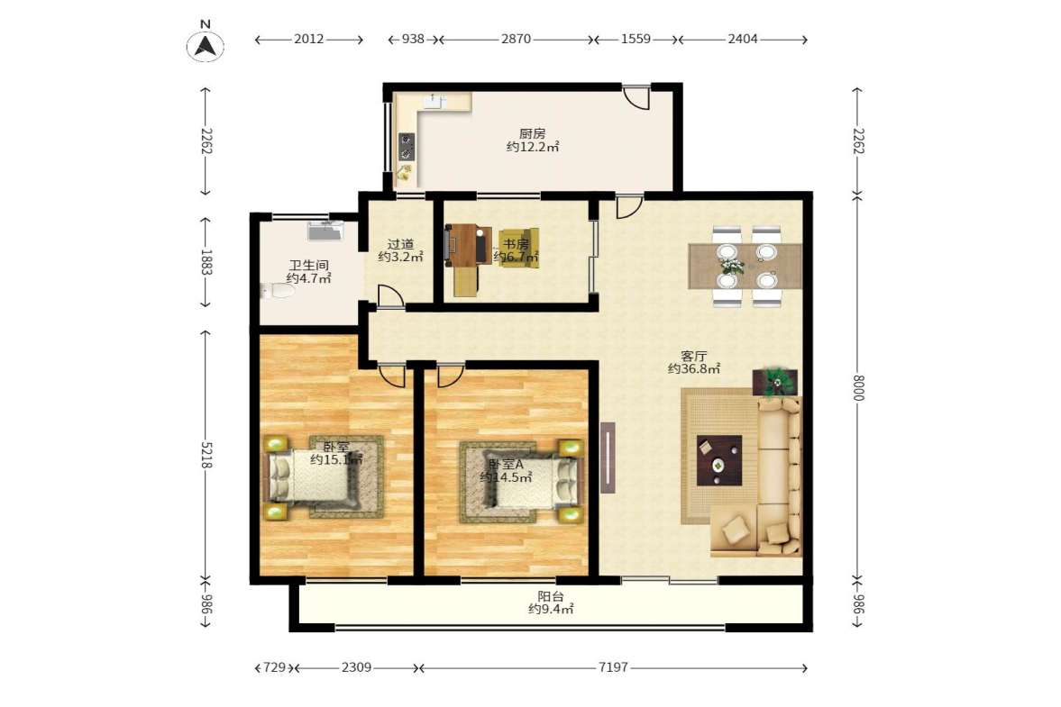 阳光100一期、四五期  3室2厅1卫   90.00万户型图