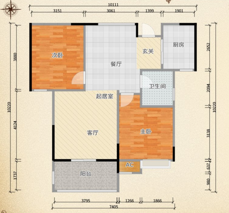 佛奥康桥水岸  3室2厅1卫    1500.0元/月户型图
