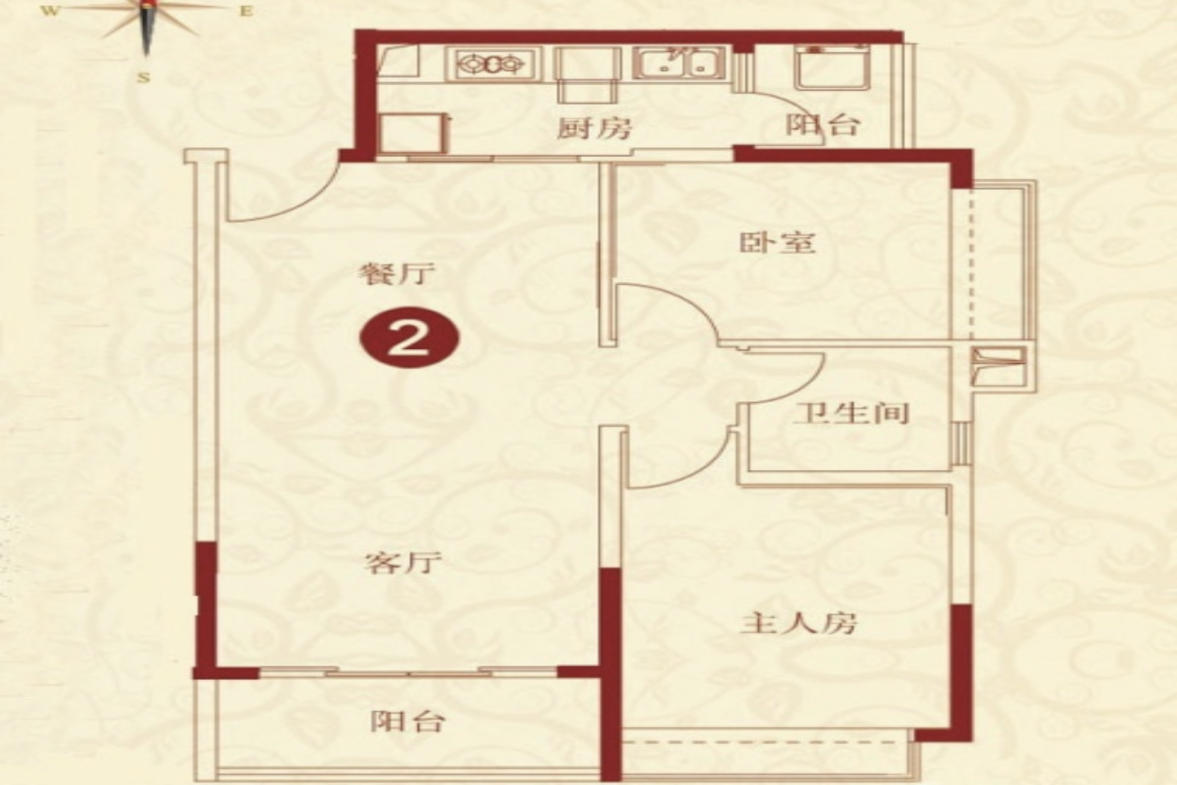 日东名苑  2室1厅1卫   1600.00元/月户型图