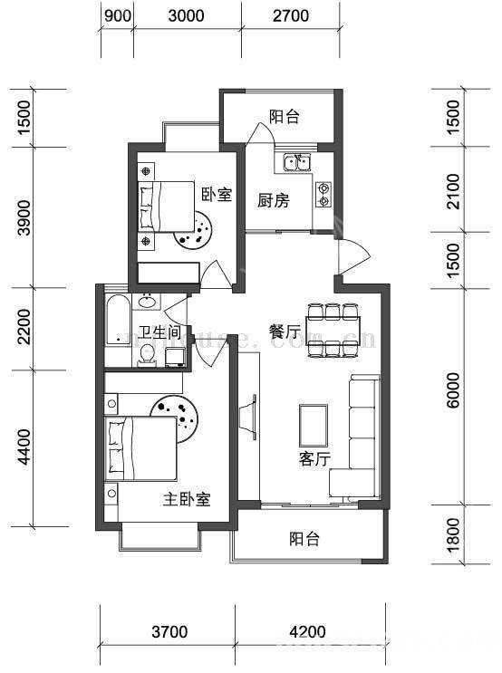 二江花园  2室1厅1卫   1400.00元/月室内图