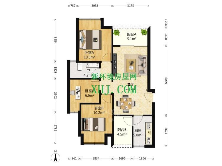 绿地之窗  3室2厅1卫   330.00万