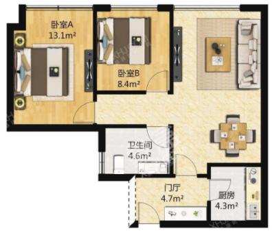 凯德世纪名邸  2室2厅1卫   3500.00元/月室内图1