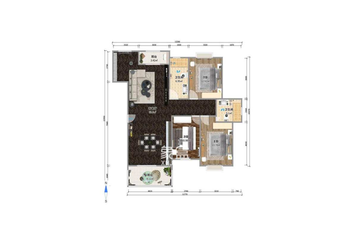 山水印象(愿景想山) 3室2厅1卫 1600.0元/月 山水印象(愿景想山) 3室2厅1卫 1600.0元/月户型图