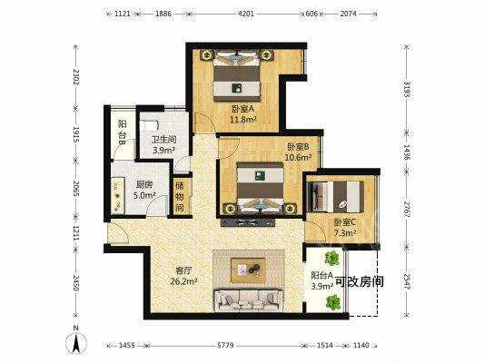 置信玉园清水湾  3室2厅1卫    150.0万室内图1