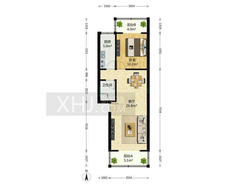 百家苑  2室1厅1卫    102.0万室内图1