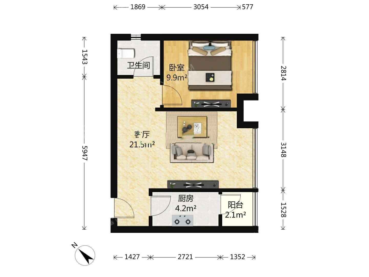 美丽朋城  1室1厅1卫   2000.00元/月