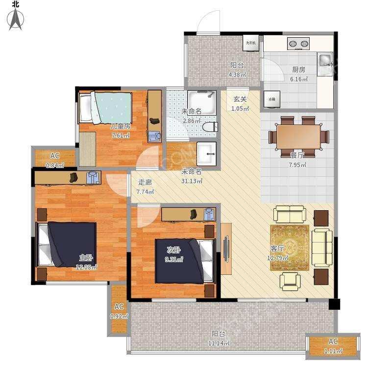 凯德世纪名邸  3室2厅1卫    3500.0元/月室内图1