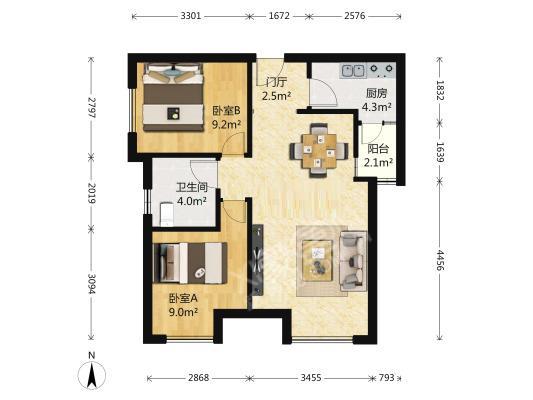 绿地之窗  2室2厅1卫   180.00万