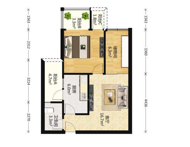 华润凤凰城二期  1室1厅1卫    2600.0元/月室内图1