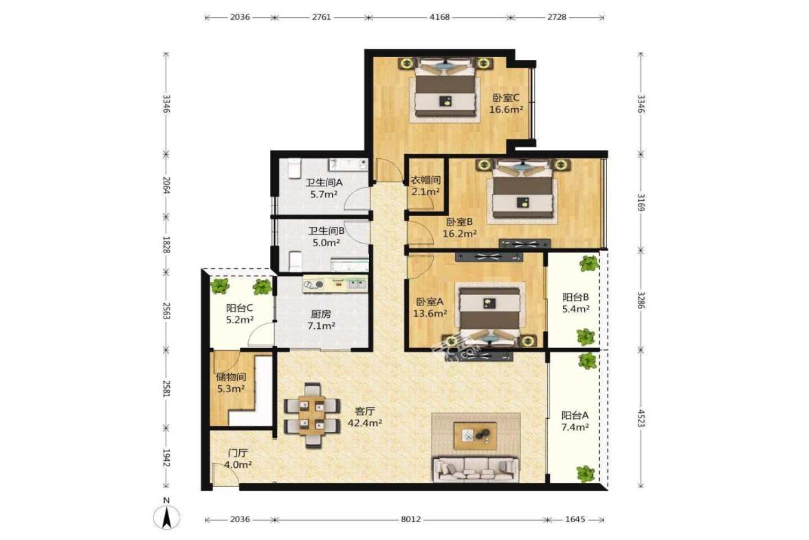 高盛金融中心  3室2厅2卫    6800.0元/月室内图1