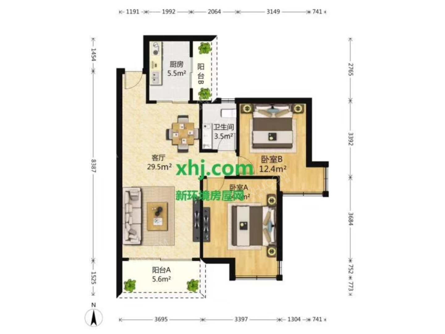 逸都花园  2室2厅1卫   190.00万