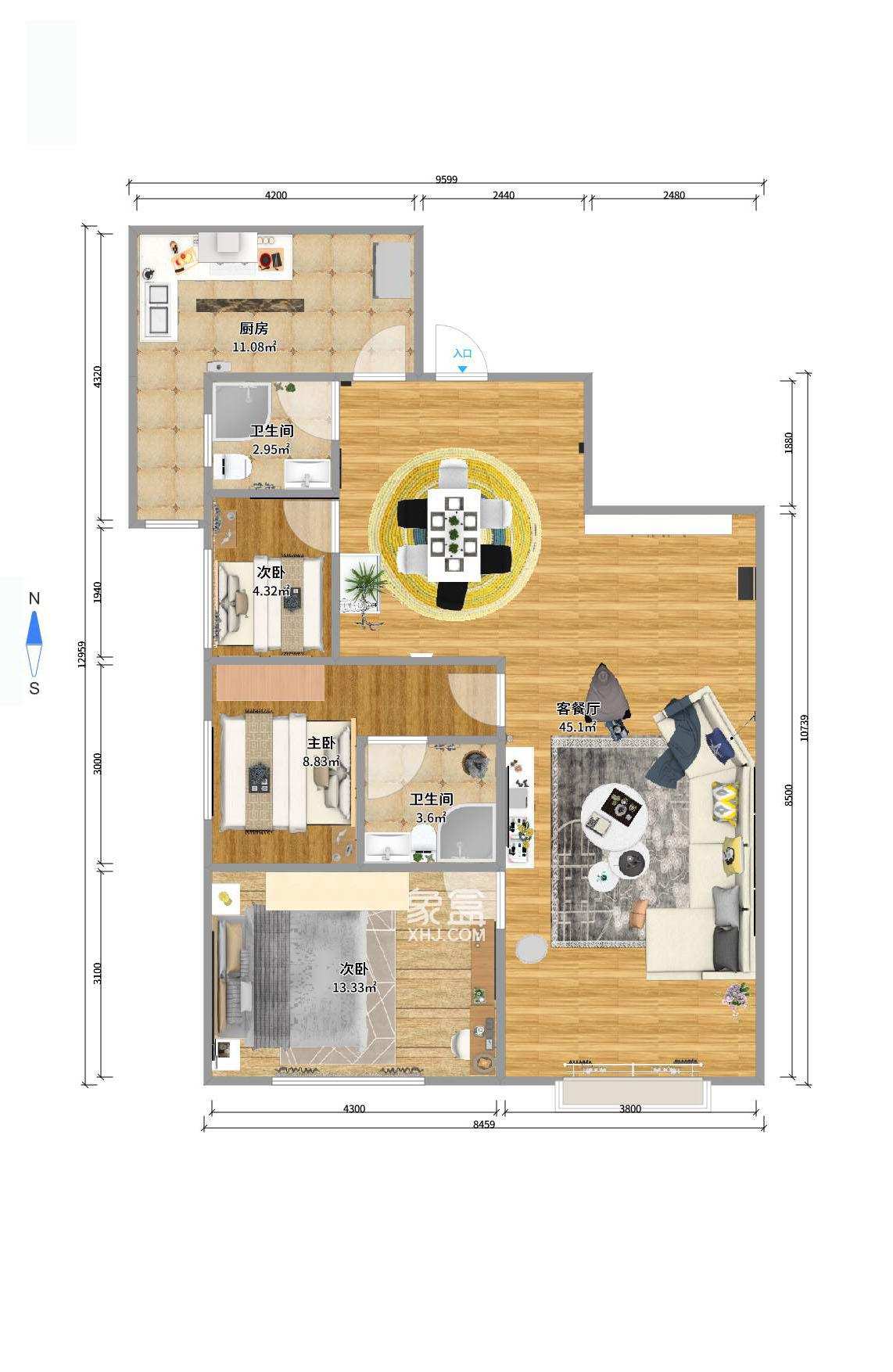 东成大厦  3室2厅2卫   100.00万室内图1