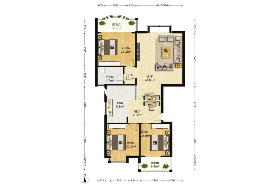 江郊庭苑  3室2厅2卫   275.00万室内图1
