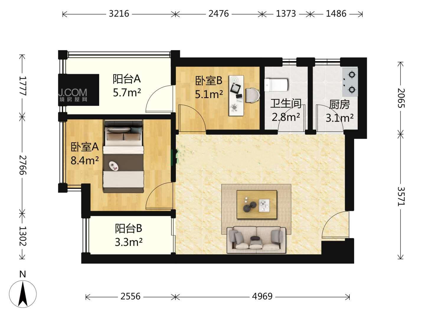 左右小区  2室2厅1卫   77.00万