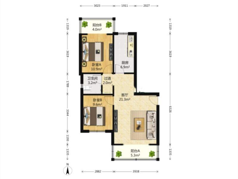 金瓯路330院  2室2厅1卫   127.00万室内图1