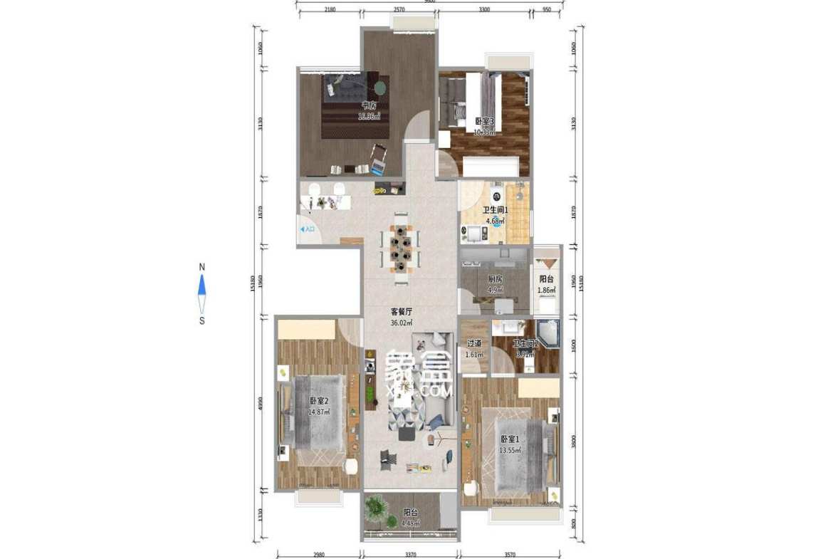 天悦嘉园  6室4厅2卫   5800.00元/月户型图