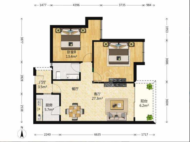 逸都花园  2室1厅1卫    2800.0元/月室内图1