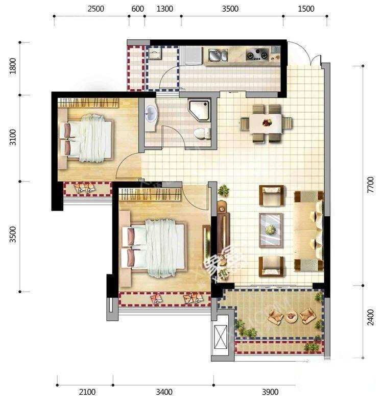 凯德世纪名邸  3室2厅2卫   4500.00元/月室内图1