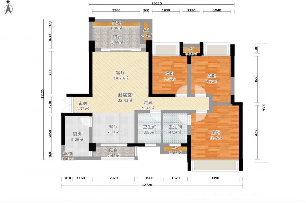 两江国际  3室2厅2卫   6500.00元/月室内图1