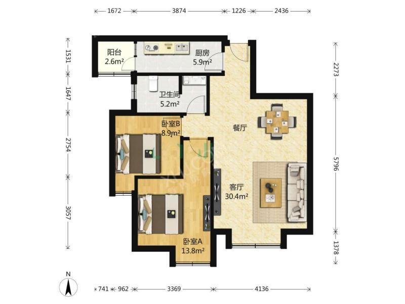 心灵家园  2室2厅1卫   165.00万