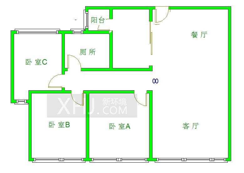 中铁瑞景颐城  3室2厅1卫   3100.00元/月室内图1