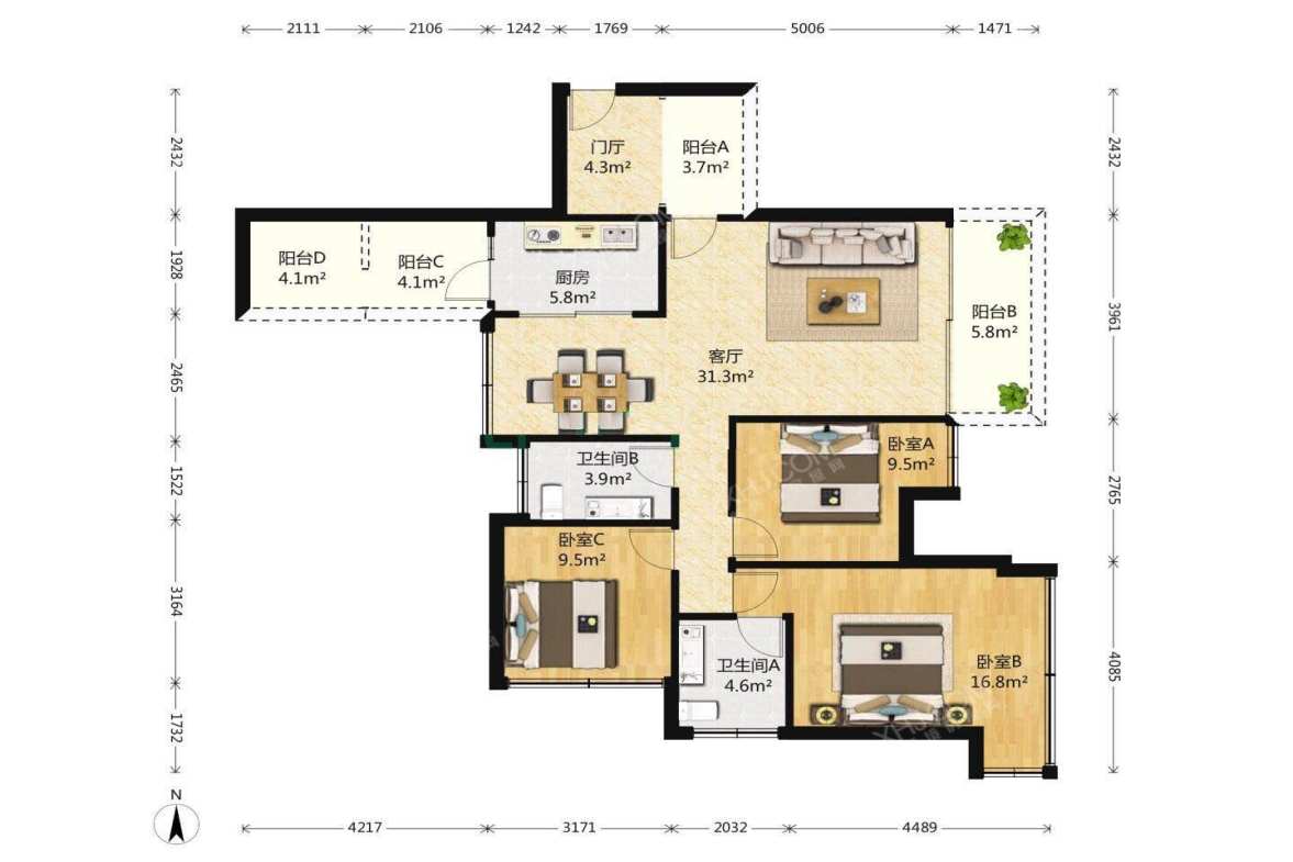 保利心语花园二期  3室2厅2卫    318.0万室内图1