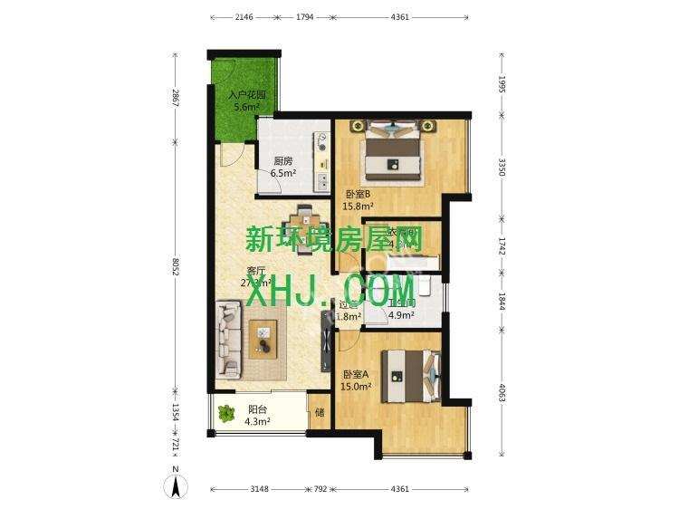 华润凤凰城一期 2室1厅1卫 6000.0元/月 华润凤凰城一期 2室1厅1卫 6000.0元/月户型图