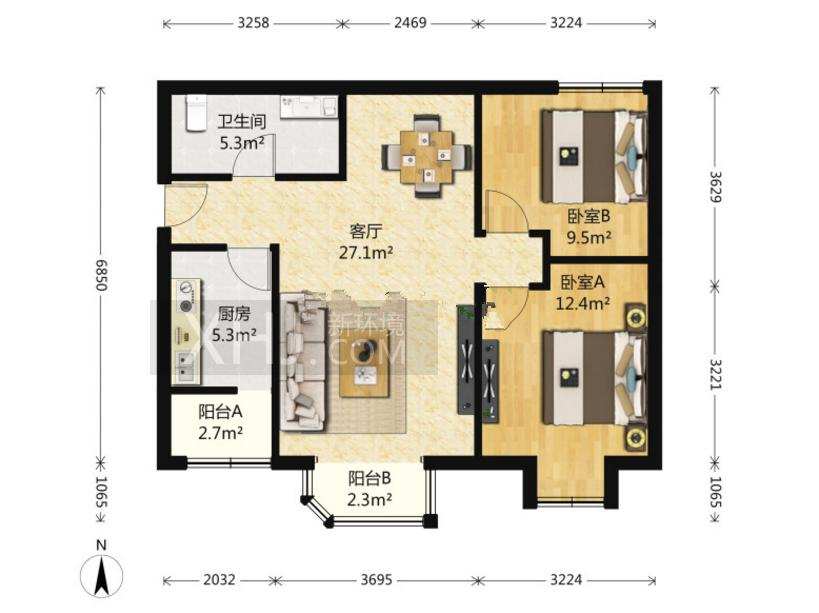二十一世纪花园五期  2室2厅1卫   158.00万室内图1