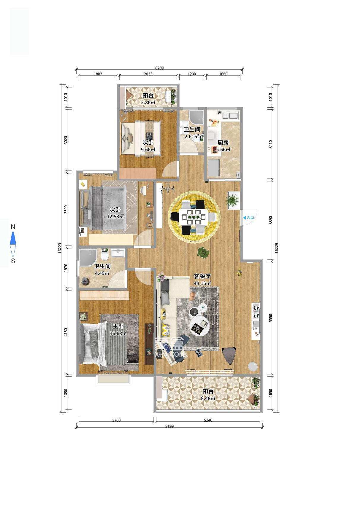 盛湘家园  3室2厅2卫   110.00万室内图1