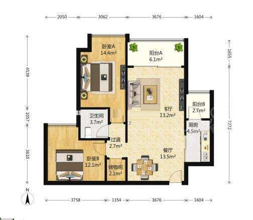都城雅颂居  2室1厅1卫    3700.0元/月室内图1