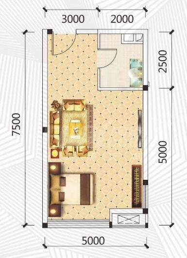 一品CG 1室1厅1卫 2500.0元/月 一品CG 1室1厅1卫 2500.0元/月户型图