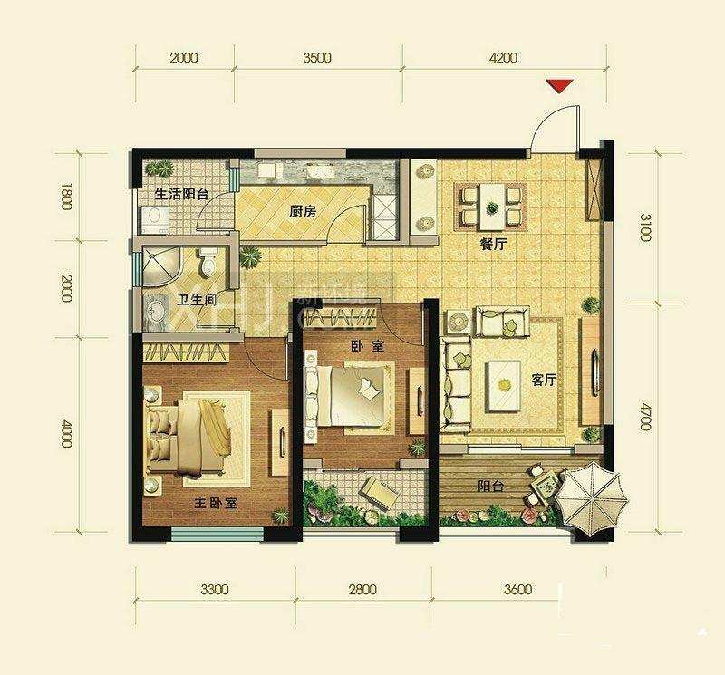 建发天府鹭洲 2室2厅1卫 3200.0元/月 建发天府鹭洲 2室2厅1卫 3200.0元/月户型图