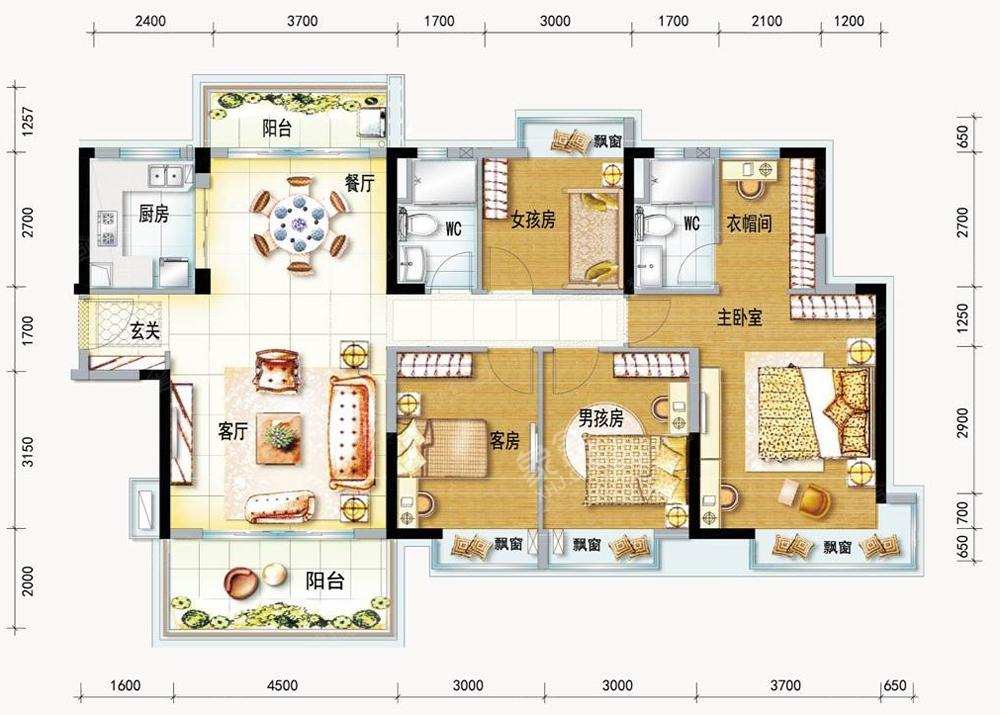 万锦城  4室1厅2卫    2200.0元/月室内图1